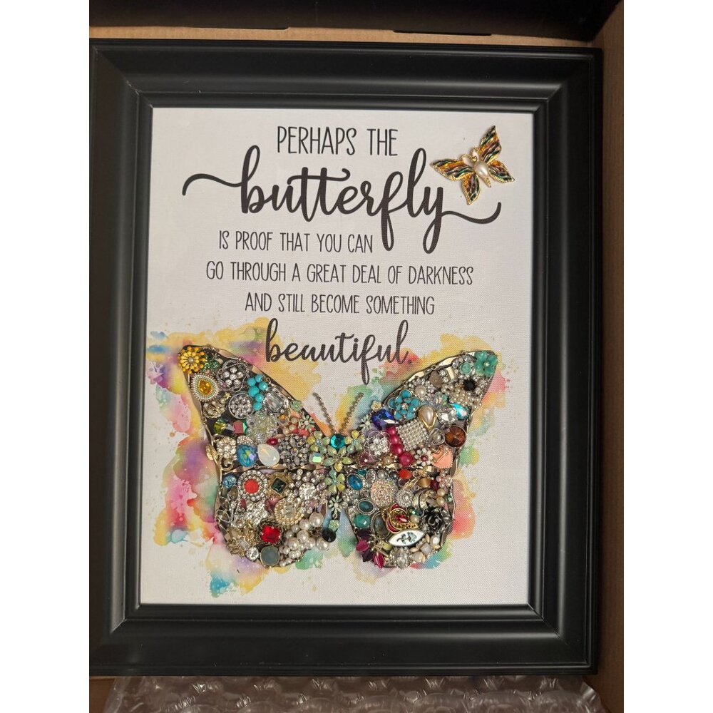 Designs By Betty Signed Butterfly Jewelry Art Quote Framed Collage 14" X 17" - Picture 10 of 12